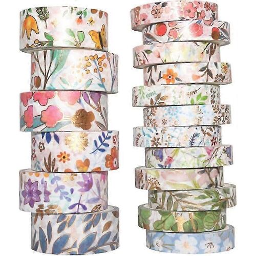 Washi Tape Set Décoratif Ruban Artisanat Fournitures Pour Bricolage,Bullet Journal,Artisanat,Emballage Cadeau,Scrapbooking (Printemps Floral 18 Rouleaux)