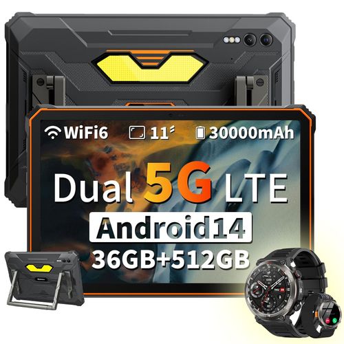 Blackview Active 10 Pro Tablette Tactile 11" Android 14,50MP+20MP,36+512Go/SD 2To,30000mAh(55W) Orange Avec Montre W50Pro Noir