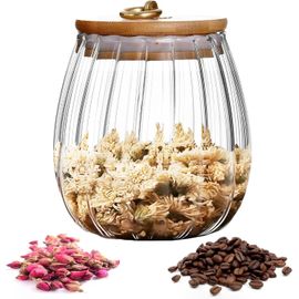Bocaux De Rangement En Verre Borosilicate Avec Couvercle Hermétique En Bois De Bambou, Pots De Conservation Alimentaire, Boît[J1193