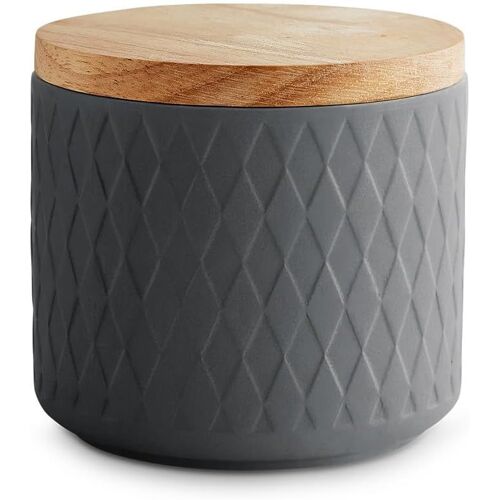 KAL-Springlane Conteneurs De Stockage En Céramique Avec Couvercles En Bois, Couvercles En Bois D'Hévéa, Conteneurs De Stockage (Gris Foncé, 380 Ml 10,1 X 9,3 Cm)