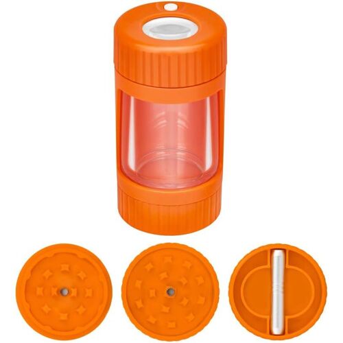 KAL-Spice Herb Grinder Pot Grossissant Light-Up Led Verre Acrylique Bocaux De Stockage Hermétiques Bocaux De Visualisation Grossissants Stash Jar Stockage Des Herbes, Garder Au Sec Et Au Frais (Orang