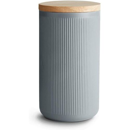 Kal-Springlane Conteneurs De Stockage En Céramique Avec Rayures De Couvercle En Bois, Couvercles En Bois D'hévéa, Conteneurs De Stockage (Gris Foncé, 10,1 X 18,3 Cm)