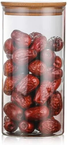 LETNERNY-750Ml Bocaux Conservation Verre Hermétique Bocal En Verre Borosilicate Avec Couvercle En Bambou Et Rondelle En Silicone Pot Récipient De Stockage Des Aliments Pour Grains Café Sucre Biscuits