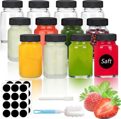 Kal-12 Pièces Petite Bouteille Shot De Jus En Verre De 60 Ml, Petite Fiole En Verre Avec Bouchon, Mini Bouteille En Verre, Pour Jus De Fruits, Jus De Gingembre, Confitures, Sauces Salades