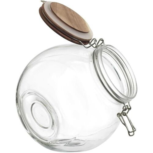 Letnerny-Ka0367, Bocal De Conservation En Verre Transparent Avec Bouchon En Acacia, Design Moderne Et Élégant, Hermétique, Idéal Pour Pâtes, Fruits Secs, Épices - 1l, Naturel