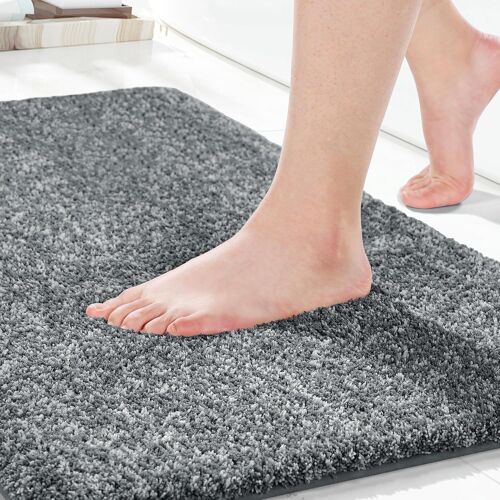 Tapis de bain antidérapant extra doux et confortable,absorbant l'eau,épais et lavable en machine,pour douche et baignoire,gris foncé et blanc,92 x 61 cm