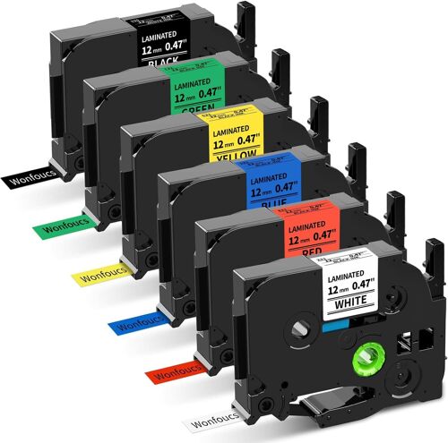 6 x Ruban Compatible pour Brother TZe 12mm TZe-231 TZe-335 TZe-431 TZe-531 TZe-631 TZe-731 Tape Cassette pour Brother P Touch Etiqueteuse PT-H100LB PT-H107B PT-P300BT 1000 H200 1010, 12mmx 8m