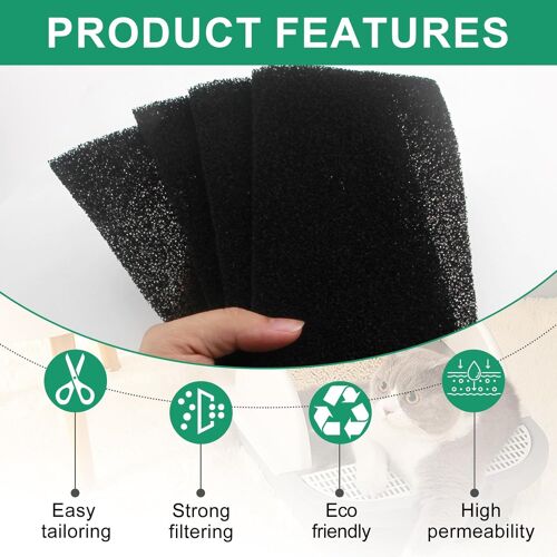 Kalanka-4 Pack Filtre Charbon Filtres À Odeur De Carbone De Filtres Pour Bac À Litière Pour Chats Filtre Charbon Litiere Chat Filtres À Charbon Actif De Cuisine Absorbant Les Odeurs Filtres À Bacs À