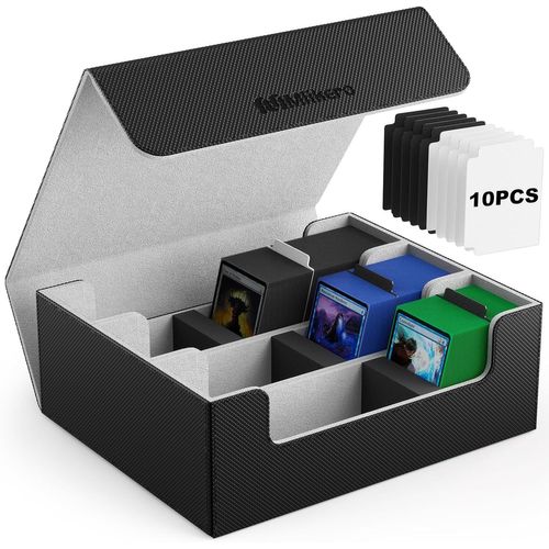 Deck Box Pour Rangement Carte D'une Capacité 1800+,Boite Rangement Carte En Cuir À Fermeture Magnétique,Boite Carte Pour Les Cartes De Collection,Cartes De Sport (Noir)