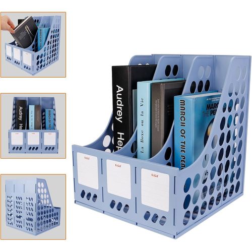 Porte-revues à 3 compartiments-Organiseur en plastique robuste-Séparateur de documents de bureau pour bureau,maison ou étude