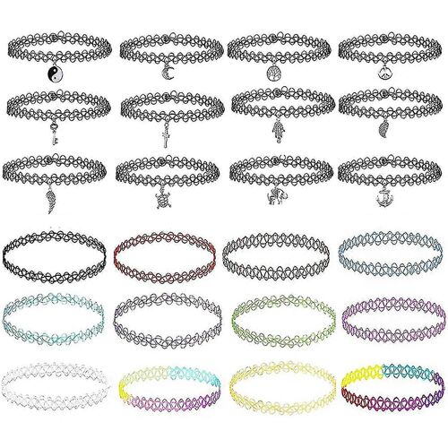 Tatouage Ras De Cou,Paquet De 24 Collier Ras De Cou Ensemble Henné Tatouage Extensible Élastique Tour De Cou