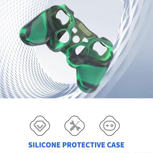Skin Cover Étui De Protection En Silicone Pour Manette Ps2 - Vert Foncé + Noir