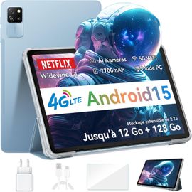 ChenQuanSarl-Android 15 Tablette Tab60Pro, 10 Pouces 4G Lte 12Go Ram 128Go Rom/2To Tf, Octa-Core T606 Tablette De Jeu, Corps Ultra-Mince 7,45 Mm, 5G Wifi/Widevine L1/5Mp + 8Mp/7700Mah/Gps/Face Id/Bt