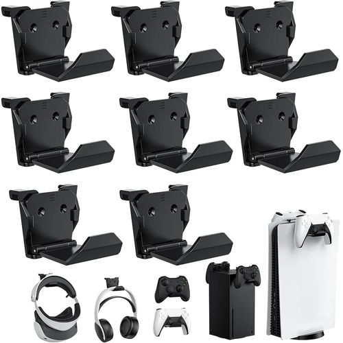 Whiy-Lot De 8 Supports Muraux Pour Manette De Ps5,Xbox,Commutateur,Support Mural Pour Manette Et Casque,Installation Adhésive/Vis (Noir)