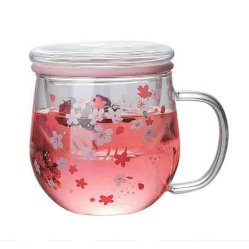 Sakura Mug Tasse En Verre Avec Filtre Infuseur À Thé Et Couvercle Ensemble De Tasses De Fleurs De Cerisier Blossoms Flower Teacup 300