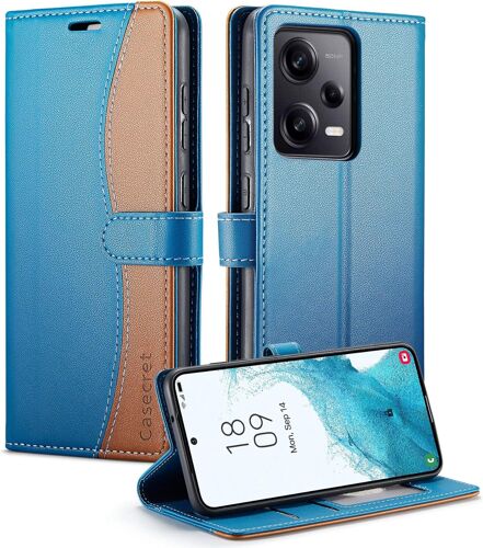 KAL-Coque Pour Xiaomi Redmi Note 12 Pro 5G Housse En Cuir Avec Magnetique Etui Rfid Blocage Protection Pochette Porte Cartes Portefeuille Mince Wallet Case - Bleu Et Brun