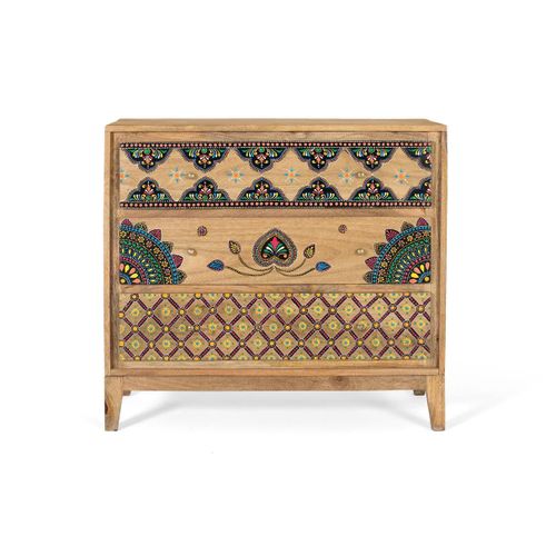 Commode En Bois De Manguier Massif Avec Détails Peints À La Main