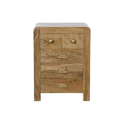 Table De Chevet Style Africain Naturel, Doré Acacia