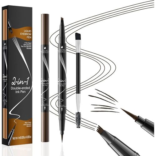Kalanka-Longue Durée Crayon Sourcil, Crayon À Sourcil Magique 3d Imperméable Avec 4 Pointes De Fourchette, Microblading Eyebrow Pen, Crayon À Sourcils Pour Créer Des Sourcils Naturels (Brun Foncé) 