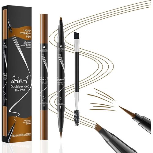 Kalanka-Longue Durée Crayon Sourcil, Crayon À Sourcil Magique 3d Imperméable Avec 4 Pointes De Fourchette, Microblading Eyebrow Pen, Crayon À Sourcils Pour Créer Des Sourcils Naturels (Brun Clair) 
