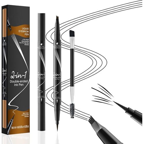 Kalanka-Longue Durée Crayon Sourcil, Crayon À Sourcil Magique 3d Imperméable Avec 4 Pointes De Fourchette, Microblading Eyebrow Pen, Crayon À Sourcils Pour Créer Des Sourcils Naturels (Noir) 