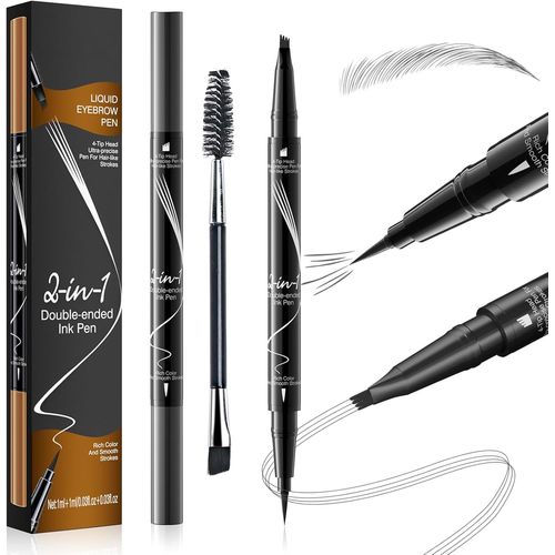 Kalanka-Crayon À Sourcils Avec 4 Conseils Imperméable À L'eau & Longue Durée Tattoo Brow, 3d Eyebrow Pencil, Crayon À Sourcils À 4 Pointes Microfourchues, Brosse À Sourcils Incluse (Gris) 