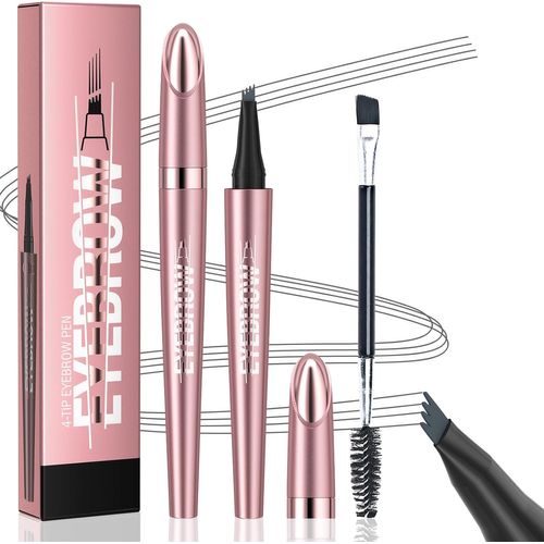 Loc-Crayon À Sourcils Waterproof,Crayon Sourcil Microblading 3d Avec 4 Pointes Fourchues,Résistant À La Transpiration Longue Durée,Crayon À Sourcils Liquide Magique Pour Le Maquillage Naturel (Gris) 
