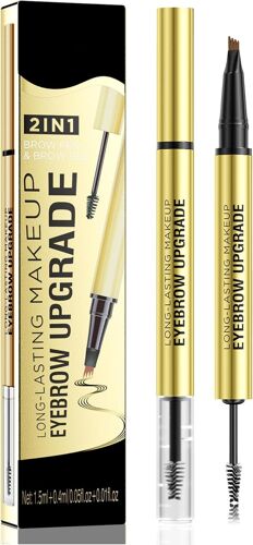 Crayon À Sourcils Microblading - Crayon À Sourcils Étanche 2-En-1 À Double Embout Avec Pointe À 4 Fourches Et Pinceau Précis Pour Des Sourcils Naturellement Définis Qui Durent Toute La Journée 