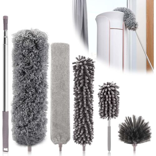 KALANKA-6 Pièces Plumeau Télescopique, Tête de Loup 25-252cm, Microfibre Lavable, Balai Toile d'Araignée, Pour Plafonds, Meubles, Stores