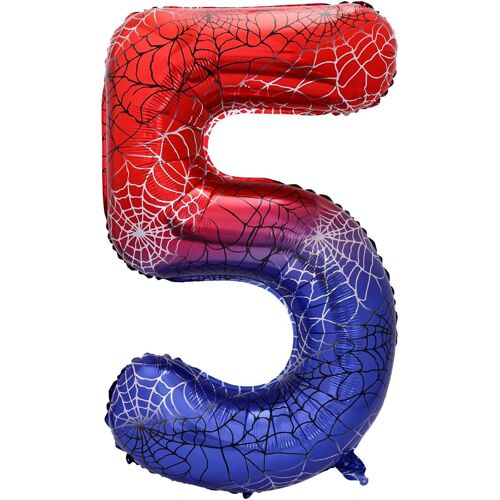 SJZG-Ballon En Film D'Aluminium Numéroté Sur Le Thème L'Araignée, 101,6 Cm Décoration De Fête Rouge Dessin Animé Pour Anniversaire Garçon Baby Shower Anniversaire (Numéro 5)