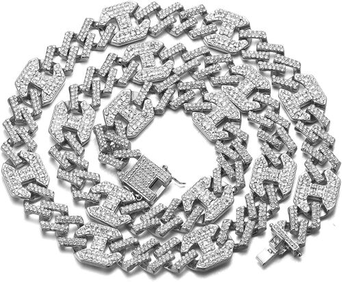 Kal-Chaîne En Or Glacé,17mm Chaîne Cubaine Homme Miami Plaqué Platine Or Blanc Collier Ras Du Cou 45cm,Plein Cz Diamant Simulé,Cadeau Pour Lui