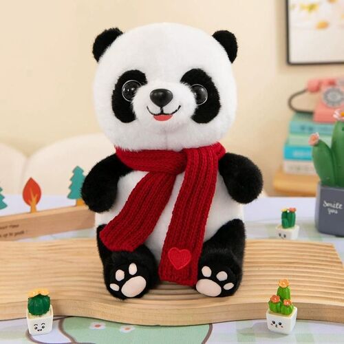 (Rouge) Poupée Panda De 9,8 Pouces Avec Écharpe En Forme De Coeur, Jouet Animal En Peluche Douce, Décoration De Saint-Valentin, Cadeau D'anniversaire