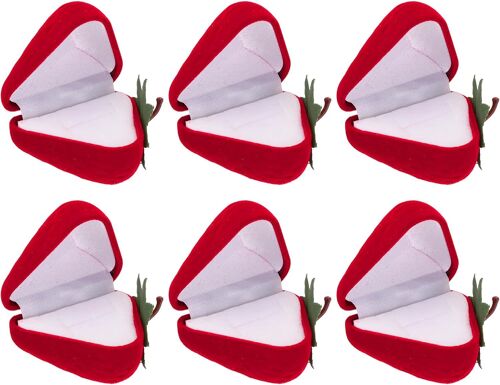 (6 Pcs) de Fraises et à la Rose de Boîte d'Anneau, Romantique Fraise Bague de Fiançailles de la Boîte, Parfaite Boîte à Bijoux pour la saint-Valentin Proposition, Rouge