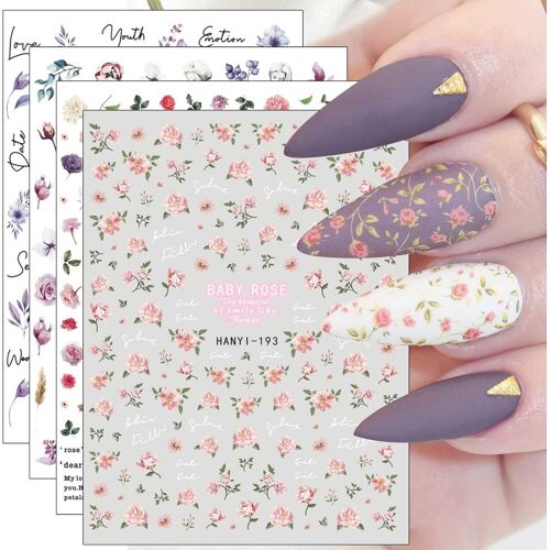 Lot De 10 Feuilles D'autocollants Pour Nail Art, Motif Fleurs Printanières, Autocollants, Décorations Pour Ongles, Motifs Floraux D'été Colorés 