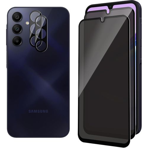 2 Pièces Anti-Espion Verre Trempé Pour Samsung Galaxy A15 5g/4g Et 2 Pièces Caméra Arrière Anti-Spy Privacy Film Protection Vitre 3d Couverture Écran Privé Protecteur Pour A15 5g/4g