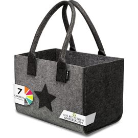 KAWOQ-Shopper Sac en feutre de qualité supérieure - Grand sac de courses avec poignée - Panier à provisions pliable pour le rangement du bois (gris foncé/gris clair)