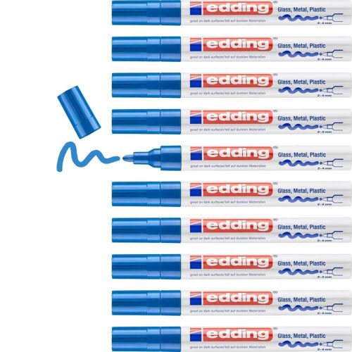 Edding Lot De 10 Marqueurs Peinture Brillante 750 Bleu Pointe Ronde 2-4 Mm