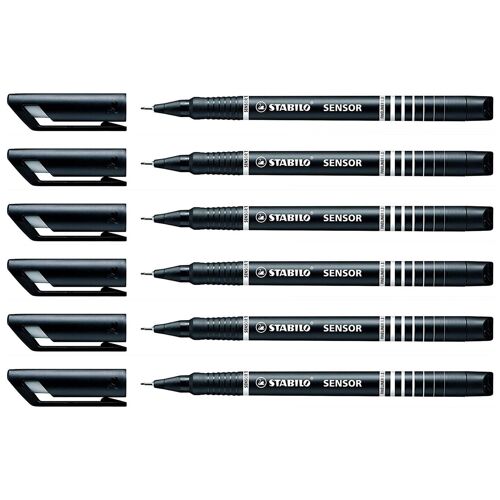 Stabilo Lot De 6 Stylos Feutre Fineliner Sensor Pointe Fine Noir