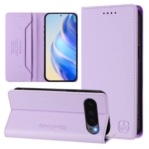Étui en cuir à double pli magnétique anti-RFID pour Google Pixel 10 Pro XL RC01 - Violet clair