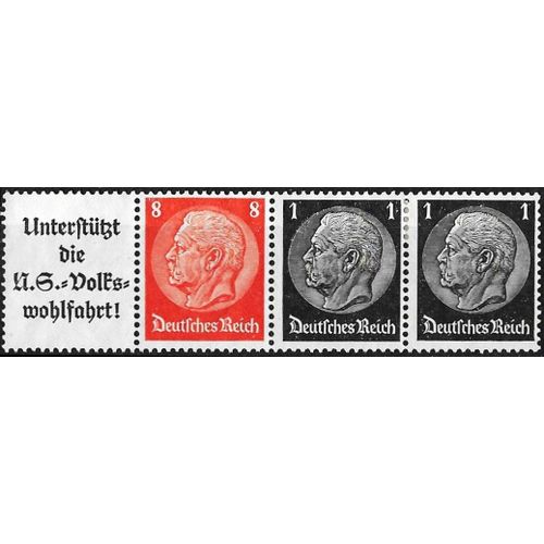Allemagne, 3ème Reich 1933 / 36, Belle Bande 3 Timbres Neufs* - Sans Gomme Yvert 483 Et 488, Maréchal Hindenburg Avec Vignette Publicitaire Pour La Nsv, Caisse De Bienfaisance Du Régime Nazi.