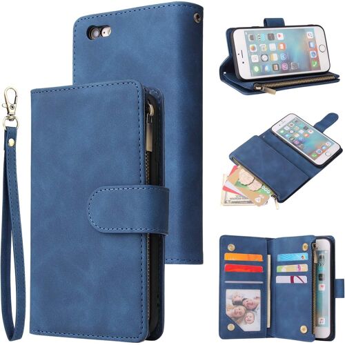 Coque Pour Iphone 6 Plus/Iphone 6s Plus,Etui En Cuir Pu Portefeuille Rétro Antichoc Flip Case Housse Avec Fentes De Cartes Fonction Support,Fermeture Magnétique - Bleu(Q1002)