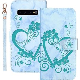 Sjzg-Coque Pour Samsung Galaxy S10+ Rabat,Housse Pour Samsung Galaxy S10 Plus Clapet,Aimer/C?ur Portefeuille Etui Avec Fonction Support Et Porte-Carte,Cuir Pu Flip Cover Case.Vert