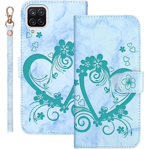 Kal-Coque Pour Samsung Galaxy A12 Rabat,Housse Pour Samsung M12 Clapet,Aimer/C?ur Portefeuille Etui Avec Fonction Support Et Porte-Carte,Cuir Pu Flip Cover Case.Vert