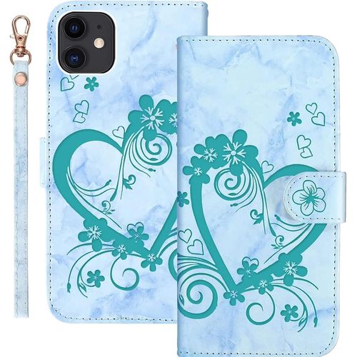 Sjzg-Coque Pour Iphone 12 Mini Rabat,Housse Pour Iphone 12 Mini Clapet,Aimer/C?ur Portefeuille Etui Avec Fonction Support Et Porte-Carte,Cuir Pu Flip Cover Case.Vert