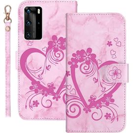 Sjzg-Coque Pour Huawei P40 Pro Rabat,Housse Pour Huawei P40 Pro Clapet,Aimer/C?ur Portefeuille Etui Avec Fonction Support Et Porte-Carte,Cuir Pu Flip Cover Case.Rose