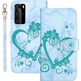 Sjzg-Coque Pour Huawei P40 Pro Rabat,Housse Pour Huawei P40 Pro Clapet,Aimer/C?ur Portefeuille Etui Avec Fonction Support Et Porte-Carte,Cuir Pu Flip Cover Case.Vert