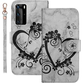 Sjzg-Coque Pour Huawei P40 Pro Rabat,Housse Pour Huawei P40 Pro Clapet,Aimer/C?ur Portefeuille Etui Avec Fonction Support Et Porte-Carte,Cuir Pu Flip Cover Case.Noir