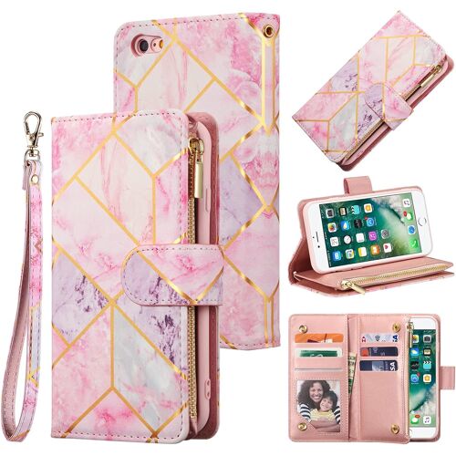 KAL-Coque Pour Iphone 6/Iphone 6S, Etui En Cuir Pu Portefeuille Rétro Antichoc Flip Case Housse Avec Fentes De Cartes Fonction Support, Fermeture Magnétique - Rose Et Violet