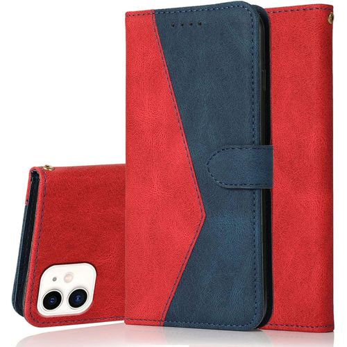 Sjzg-Coque Pour Iphone 12 Mini (5,4 Pouces), Housse Étui En Pu Cuir Portefeuille Antichoc Étui À Rabat Clapet Protection Magnétique Flip Cover Wallet Case Avec Carte Fentes (Rouge Bleu)