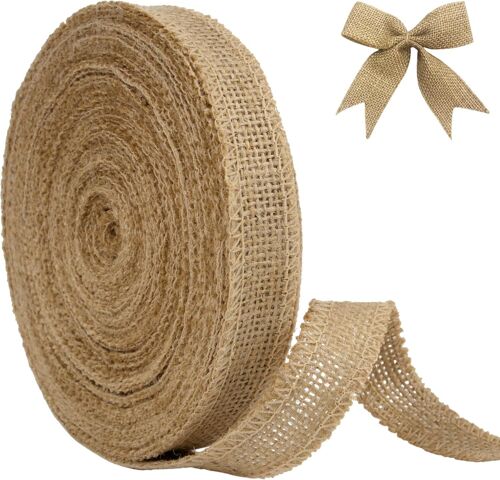 Kal-® Ruban De Jute Naturel 20 Mm, 44 Mètres De Toile De Jute, Rouleau De Ruban Jute Rétro Pour Emballage Cadeau, Coffrets, Bouquets, Artisanat, Noeud D'arbre De Noël, Décoration De Mariage